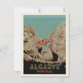 Sunny Algarve Kusten View Illustration, Portugal Vykort