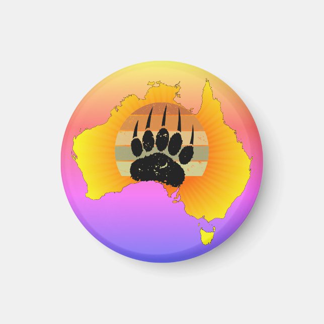 Sunny Australien med Karta med Retro Sunset Magnet (Framsidan)