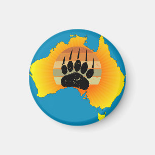 Sunny Australien med Karta med Retro Sunset Magnet
