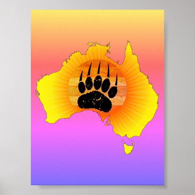 Sunny Australien med Karta med Retro Sunset Poster (Framsidan)