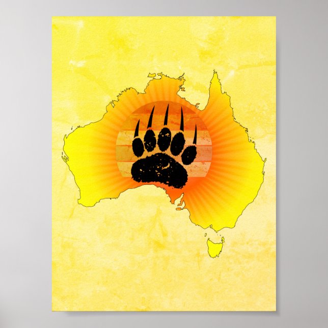 Sunny Australien med Karta med Retro Sunset Poster (Framsidan)