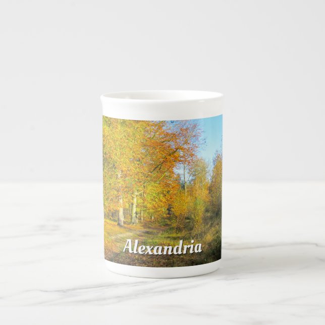 Sunny Autumn Forest - Personlig Benporslin Mugg (Framsidan)