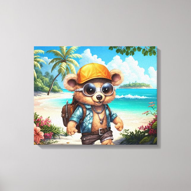 Sunny Äventyr med Beachy Bear - Redo för Roligt Canvastryck (Framsida)