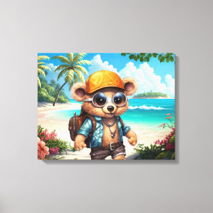 Sunny Äventyr med Beachy Bear - Redo för Roligt Canvastryck