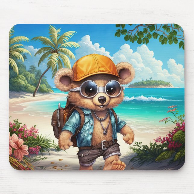 Sunny Äventyr med Beachy Bear - Redo för Roligt Musmatta (Framsidan)