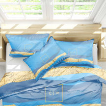 Sunny Azur Ocean Surfa Vågar Blue Guld Monogram