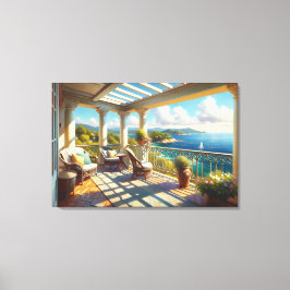 Sunny Balcony Overlook Sea Canvastryck