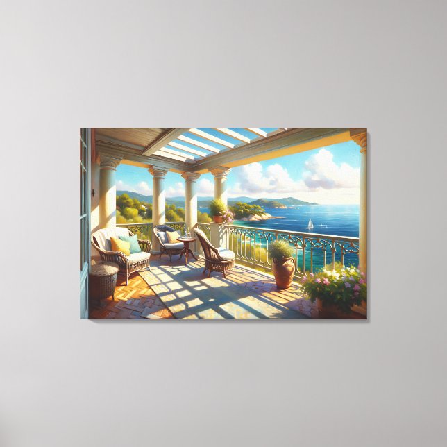 Sunny Balcony Overlook Sea Canvastryck (Framsida)