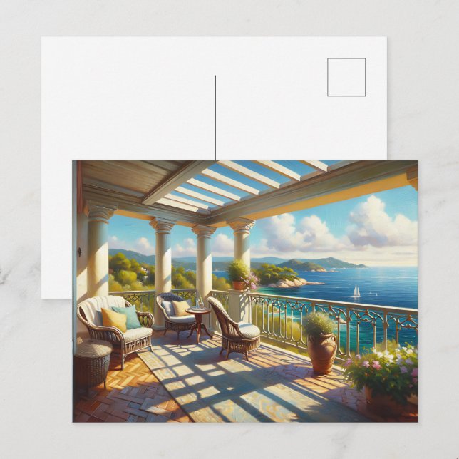 Sunny Balcony Overlook Sea Vykort (Fram/baksida)