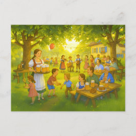 Sunny bavarian Beer Garden i sommar Helg Vykort