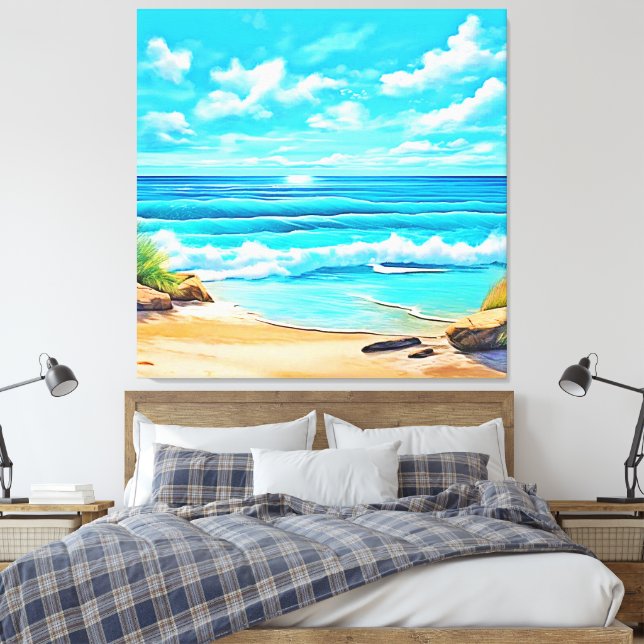 Sunny Beach Vågar Design Canvastryck (Insitu (sovrum))