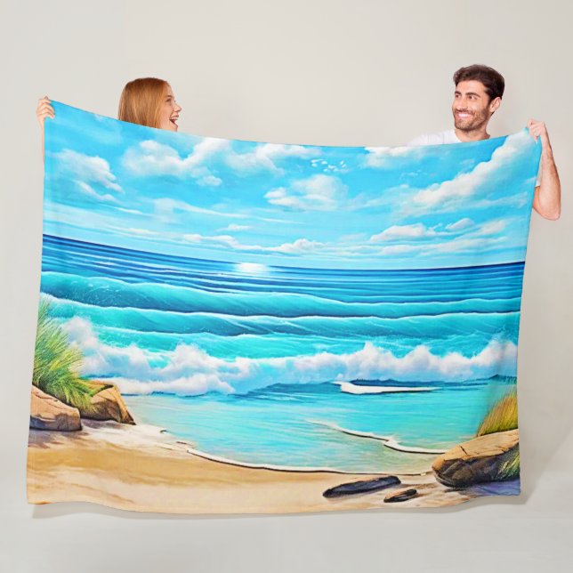 Sunny Beach Vågar Design Fleecefilt (På plats)