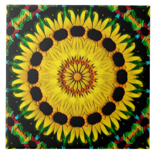 Sunny Black Eyed Susan Rudbeckia Mandala Abstrakt Kakelplatta