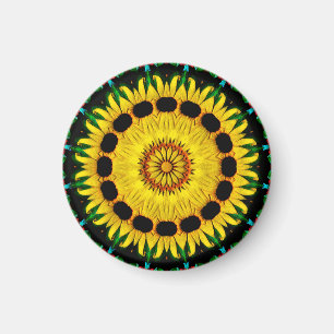 Sunny Black Eyed Susan Rudbeckia Mandala Abstrakt Magnet