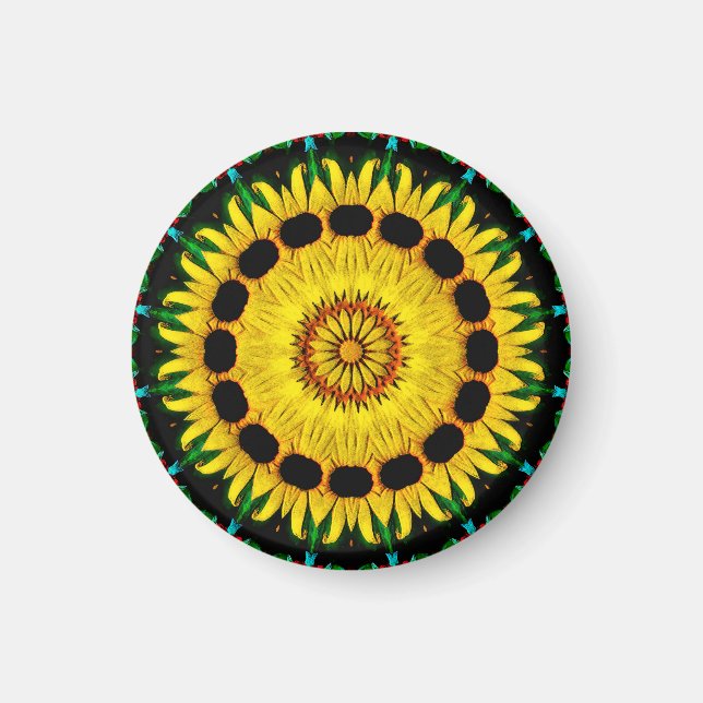 Sunny Black Eyed Susan Rudbeckia Mandala Abstrakt Magnet (Framsidan)