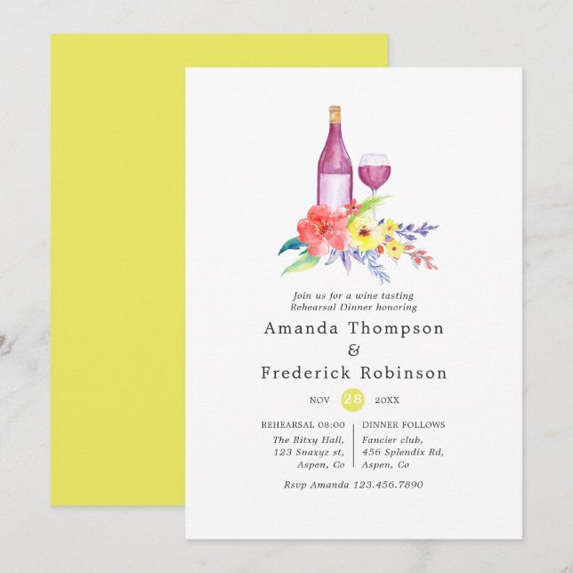 Sunny Blommigt Rehearsal Dinner Vin Tasting Inbjudningar (Fram/baksida)