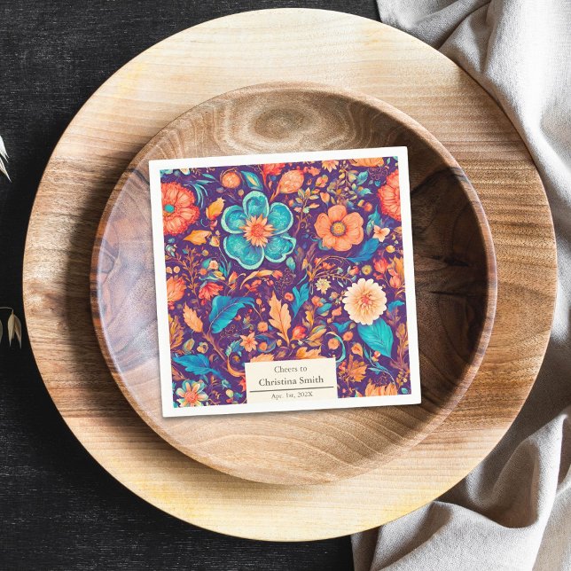 Sunny Botanisk Festive Blommigt Pension Party Pappersservett (Sunny Botanical Festive Floral Retirement Party Napkins)