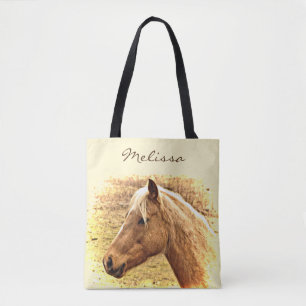 Sunny Brown Guld Horse Animal Tote Bag Tygkasse