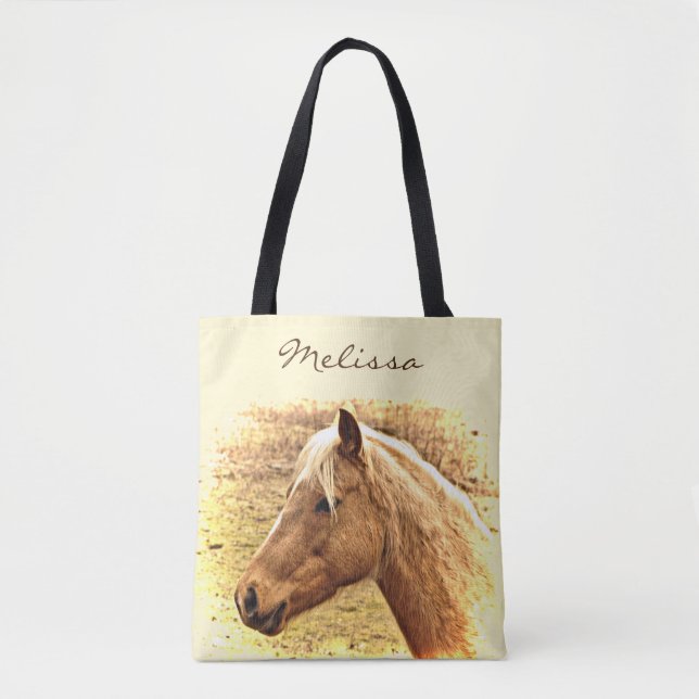 Sunny Brown Guld Horse Animal Tote Bag Tygkasse (Framsida)
