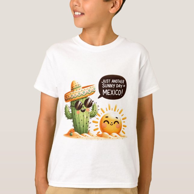 Sunny Cactus Fiesta - Whimsical Mexiko Thmet T Shirt (Framsida)