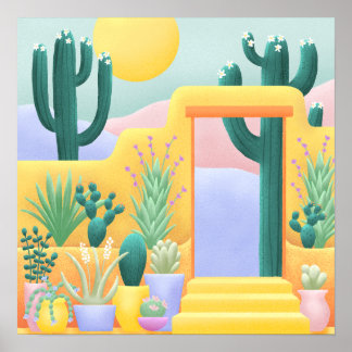 Sunny Cactus Garden Desert liggande Illustration Poster
