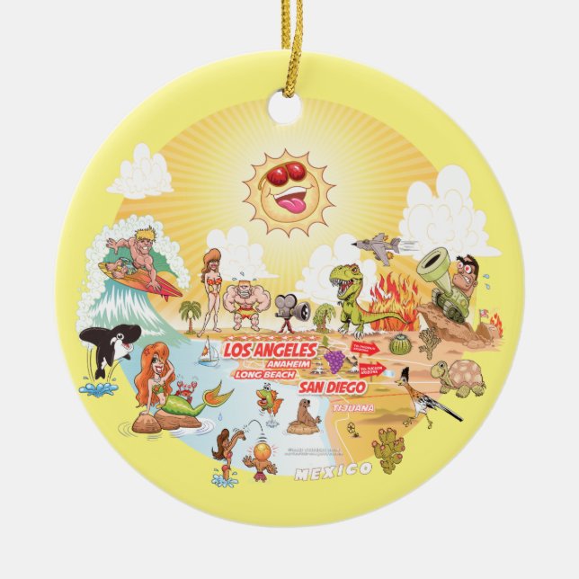 Sunny California Round Ceramic Ornament (Framsidan)
