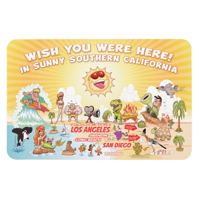 Sunny California Tecknad Magnet (Horisontell)