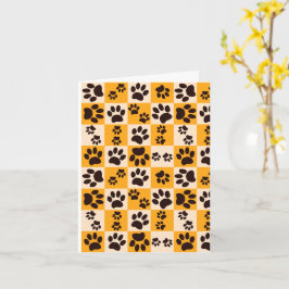 Sunny Cat Paw Print Checkerboard Kort