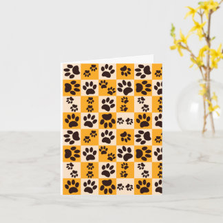 Sunny Cat Paw Print Checkerboard Kort