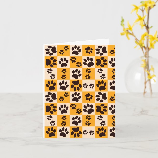 Sunny Cat Paw Print Checkerboard Kort (Gul blomma)