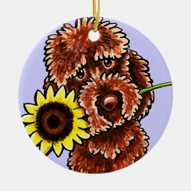 Sunny Chocolate Labradoodle off-Leash Art™ Julgransprydnad Keramik (Framsidan)