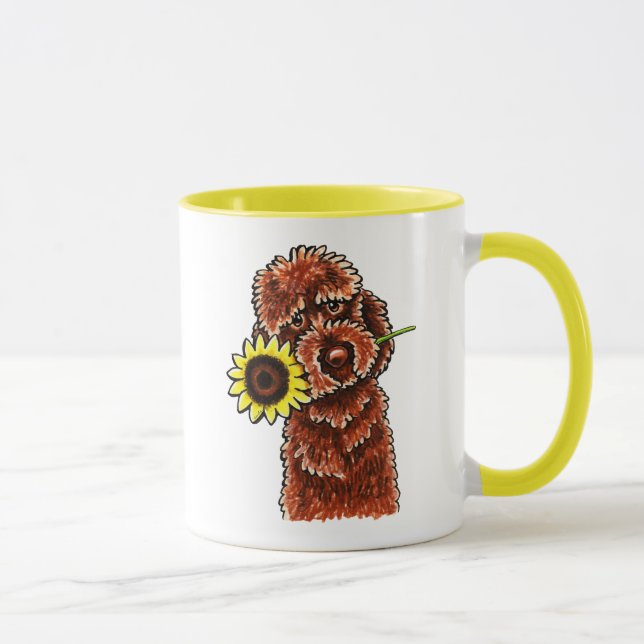 Sunny Chocolate Labradoodle off-Leash Art™ Mugg (Höger)