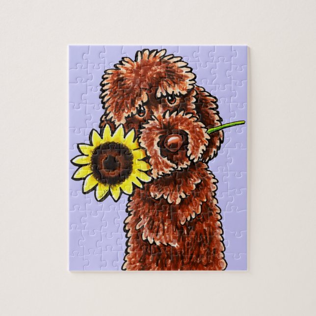 Sunny Chocolate Labradoodle off-Leash Art™ Pussel (Vertikal)