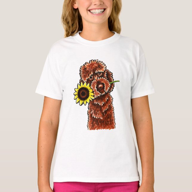 Sunny Chocolate Labradoodle off-Leash Art™ Tee Shirt (Framsida)