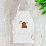 Sunny Church with Flowers Rustic Land Charm Förkläde<br><div class="desc">Lägg till lite charm från landsbygden i köket med den här soliga kyrkapron. Med en handritad illustration av en rustik träkyrka omgiven av vibranta blommor, fluffa moln och ett glödande sol kombineras praktisk och konstnärlig elegans i den här plattan. Perfekt för matlagning, gräddning, grillning eller konstruktion, dess tåliga väv och...</div>