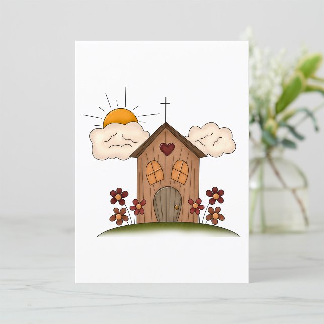 Sunny Church with Flowers Rustic Land Charm Inbjudningar (Skapare uppladdad)