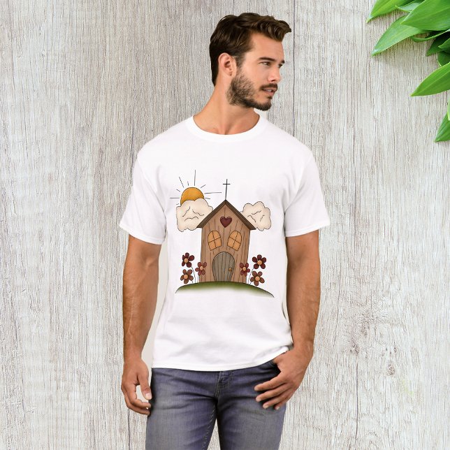 Sunny Church with Flowers Rustic Land Charm T Shirt (Skapare uppladdad)