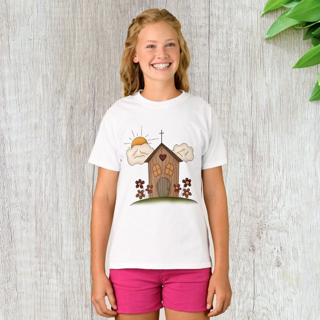 Sunny Church with Flowers Rustic Land Charm T Shirt (Skapare uppladdad)