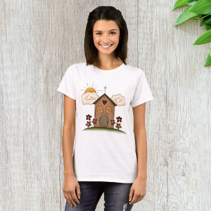 Sunny Church with Flowers Rustic Land Charm T Shirt