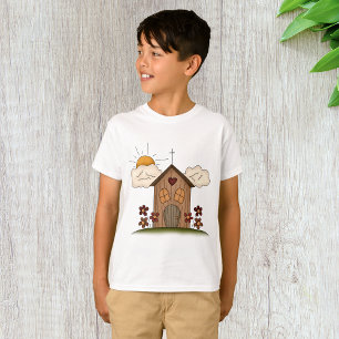 Sunny Church with Flowers Rustic Land Charm T Shirt