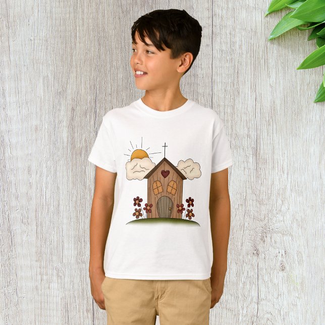 Sunny Church with Flowers Rustic Land Charm T Shirt (Skapare uppladdad)