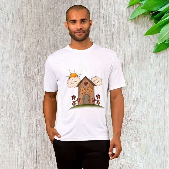 Sunny Church with Flowers Rustic Land Charm T Shirt (Skapare uppladdad)