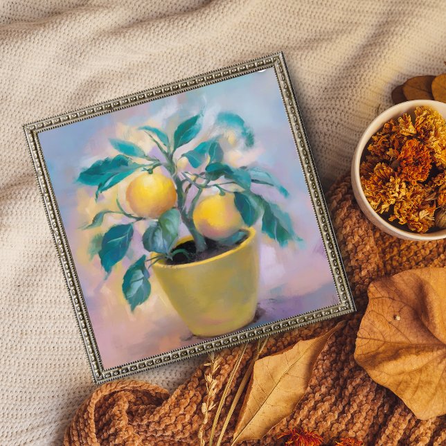Sunny Citrus: Lemon Träd i en Gult Pot Fototryck (Skapare uppladdad)