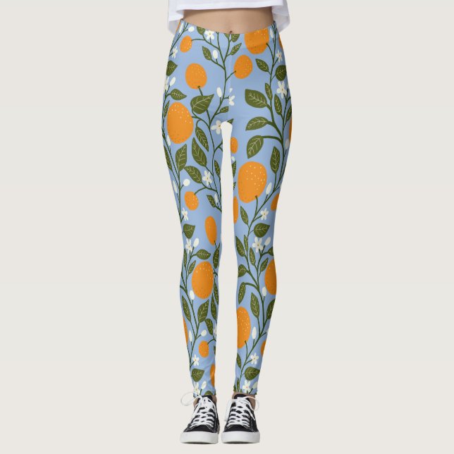 Sunny Citrus Oranges Grove Mönster Leggings (Framsida)