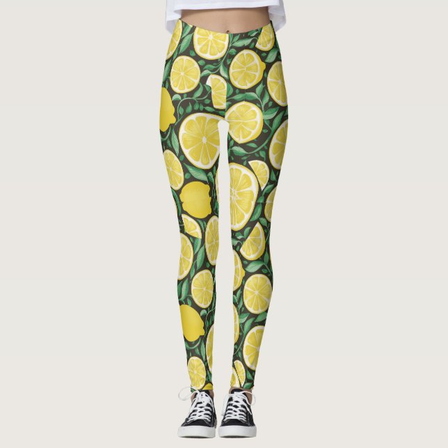 Sunny Citrus Symphony citroner mönster Leggings (Framsida)