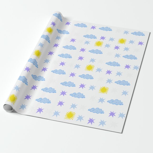 Sunny, Cloudy, Starry Weather Mönster Presentpapper (Utrullad)