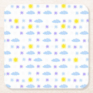 Sunny, Cloudy, Starry Weather Mönster Underlägg Papper Kvadrat