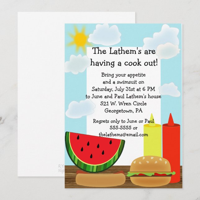Sunny Cookout-inbjudan Inbjudningar (Fram/baksida)
