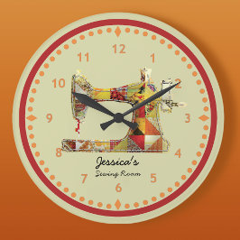 Sunny Crazy Quilt Sewing Room Wall Clock Stor Klocka