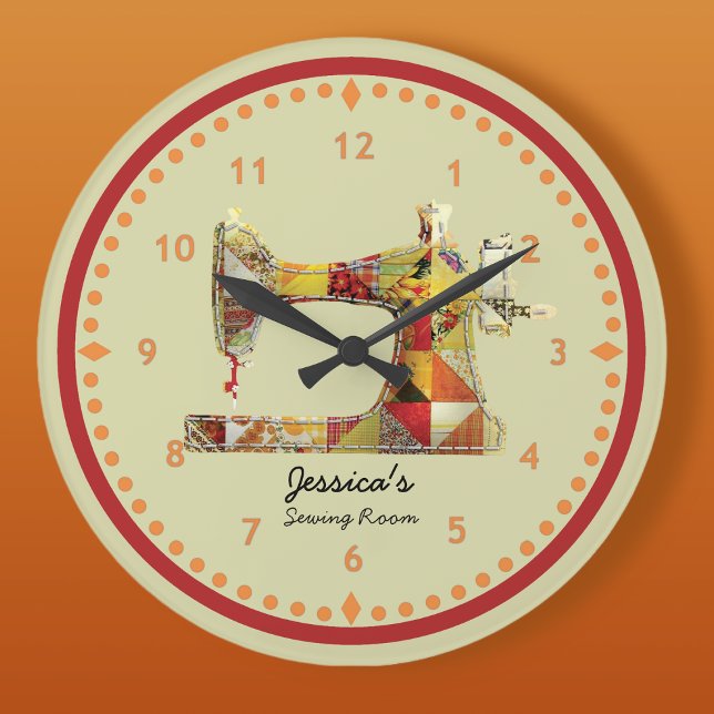Sunny Crazy Quilt Sewing Room Wall Clock Stor Klocka (Skapare uppladdad)